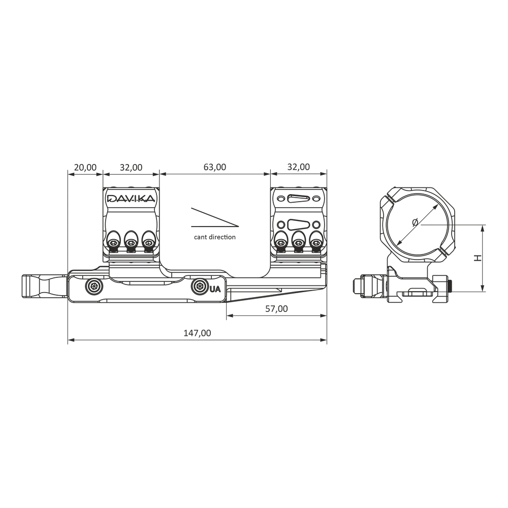34 mm scope mount cantilever | Picatinny QD Ergo basis