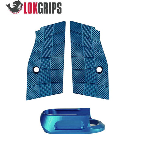 CZ Shadow 2 Compact & Carry korte alu greepplaten & alu magwell | Gridlok_blauw